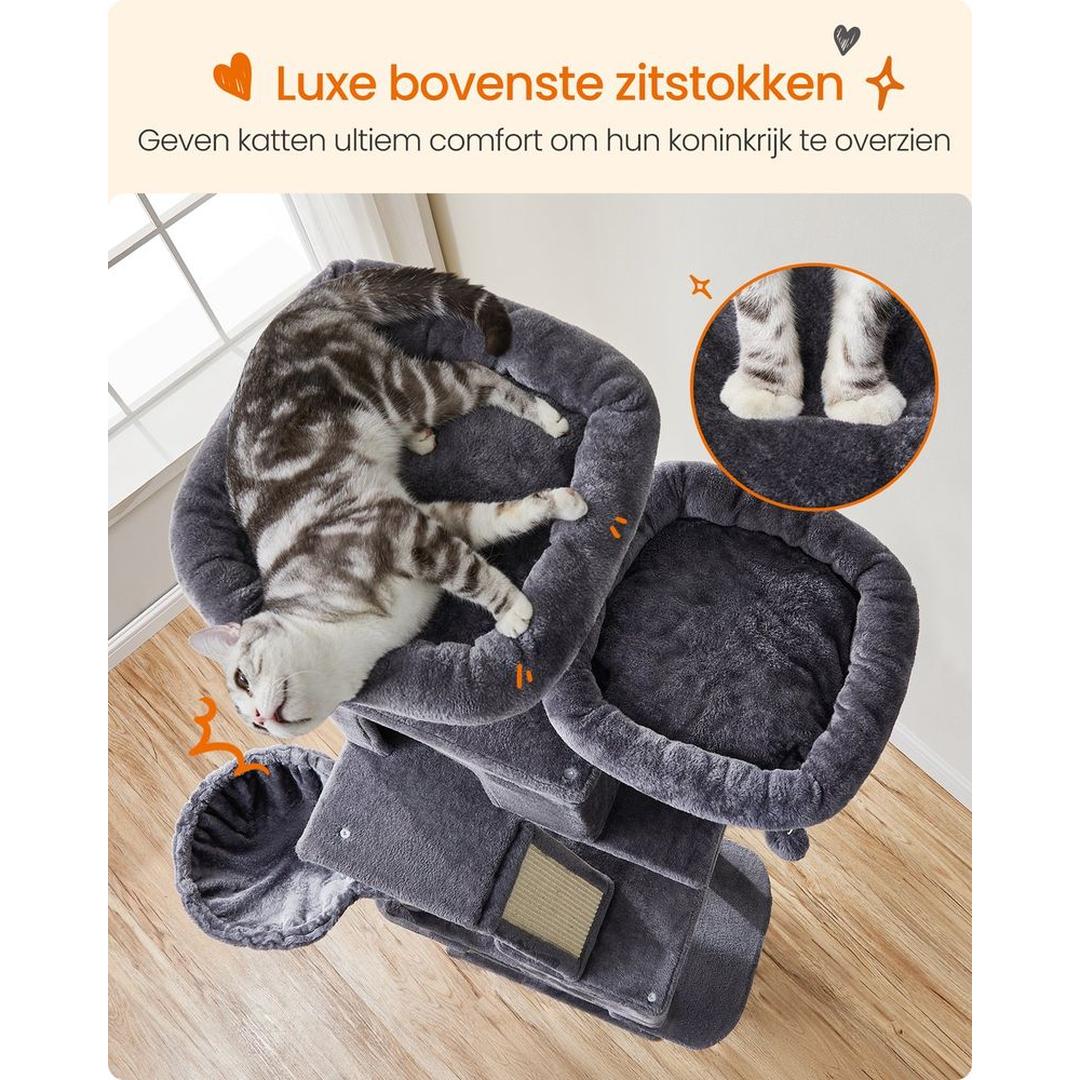 XXL Krabpaal 206 cm Hoog – Kattenkrabpaal met Meerdere Plateaus, Sisal Krabzuilen en Hangmat