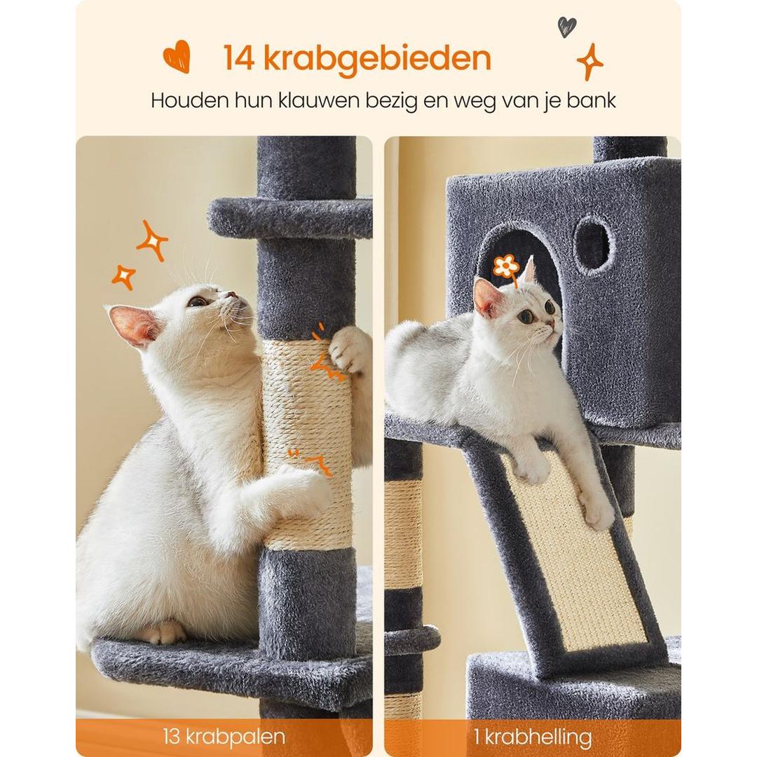 XXL Krabpaal 206 cm Hoog – Kattenkrabpaal met Meerdere Plateaus, Sisal Krabzuilen en Hangmat