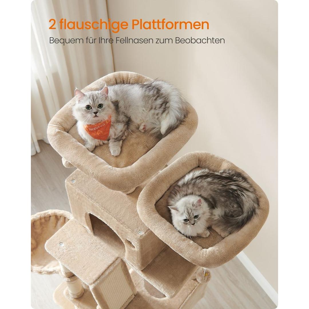 XXL Krabpaal 206 cm Hoog – Kattenkrabpaal met Meerdere Plateaus, Sisal Krabzuilen en Hangmat
