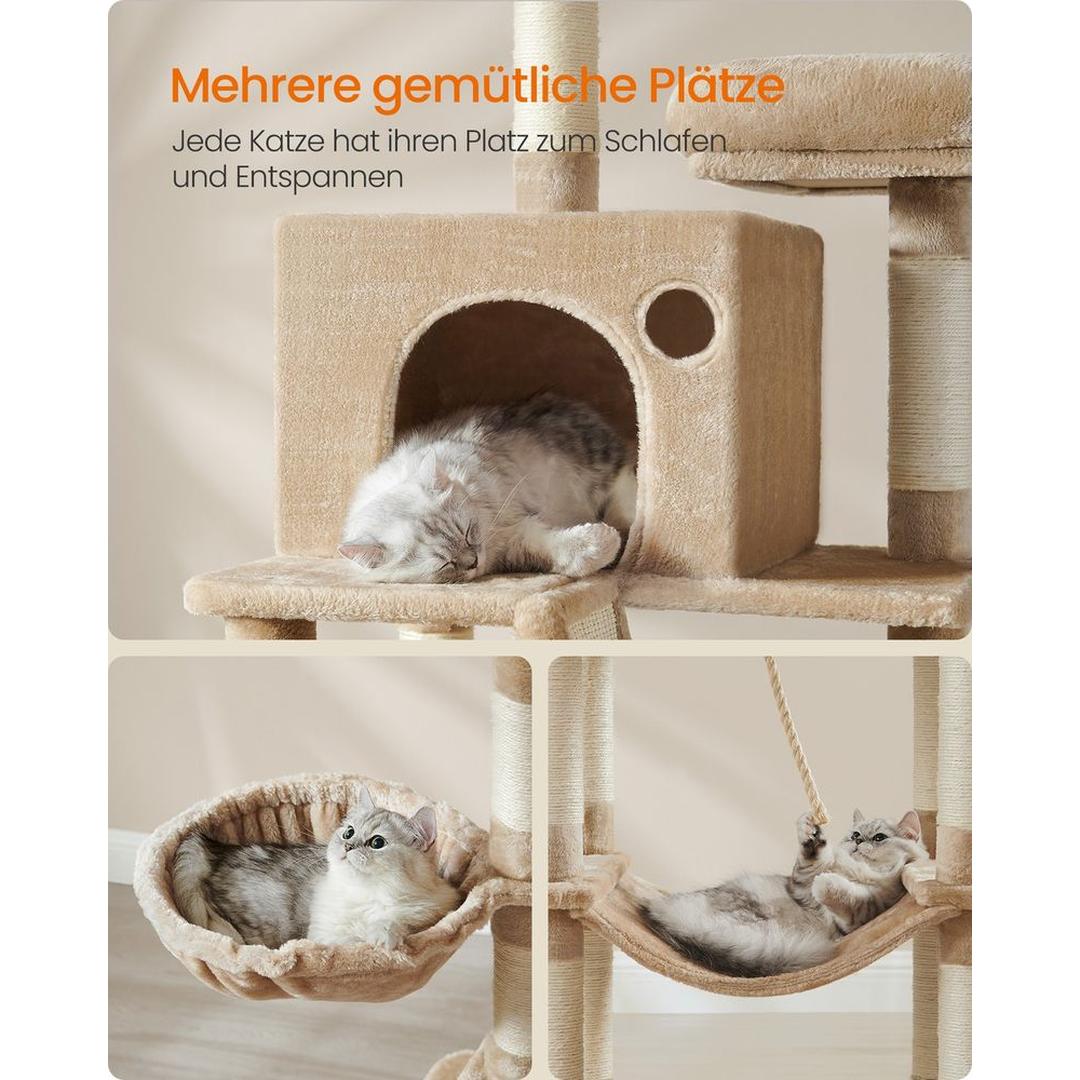 XXL Krabpaal 206 cm Hoog – Kattenkrabpaal met Meerdere Plateaus, Sisal Krabzuilen en Hangmat