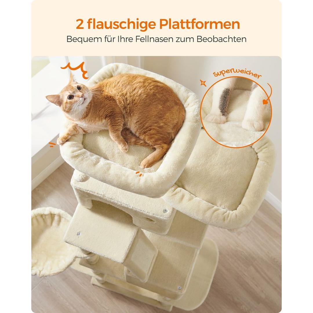 XXL Krabpaal 206 cm Hoog – Kattenkrabpaal met Meerdere Plateaus, Sisal Krabzuilen en Hangmat