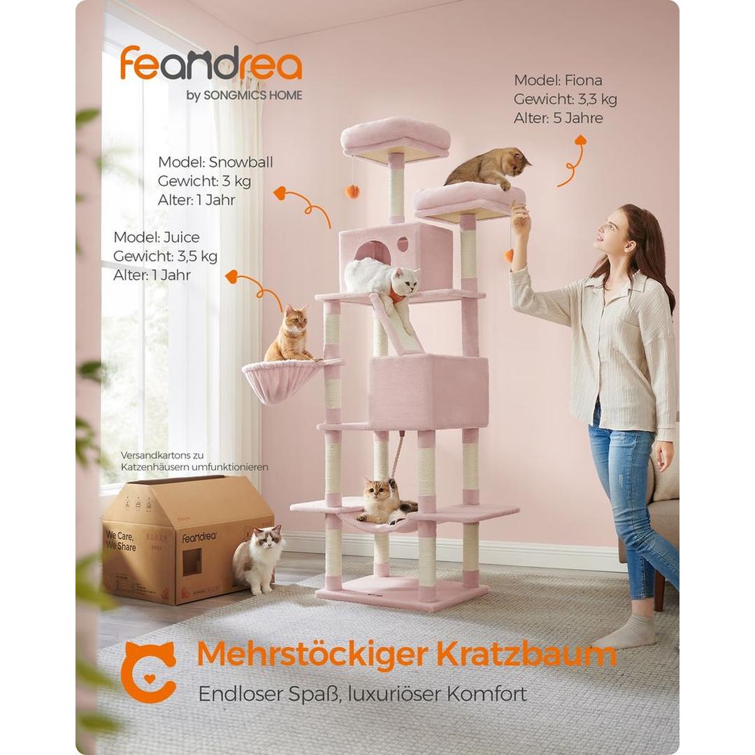XXL Krabpaal 206 cm Hoog – Kattenkrabpaal met Meerdere Plateaus, Sisal Krabzuilen en Hangmat