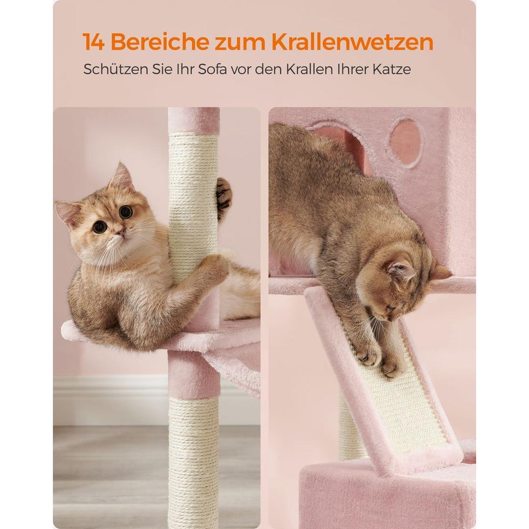 XXL Krabpaal 206 cm Hoog – Kattenkrabpaal met Meerdere Plateaus, Sisal Krabzuilen en Hangmat