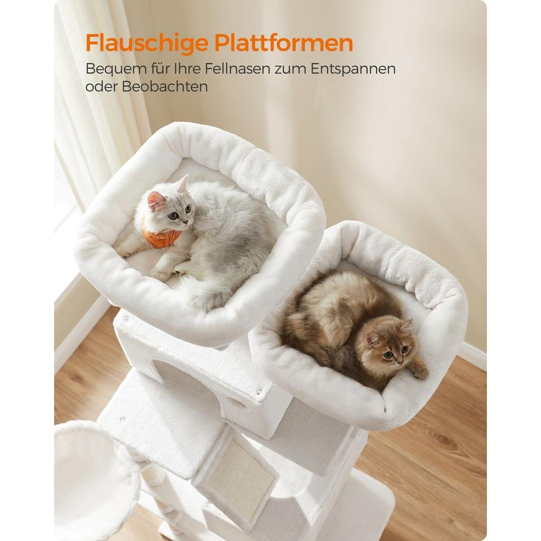 XXL Krabpaal 206 cm Hoog – Kattenkrabpaal met Meerdere Plateaus, Sisal Krabzuilen en Hangmat