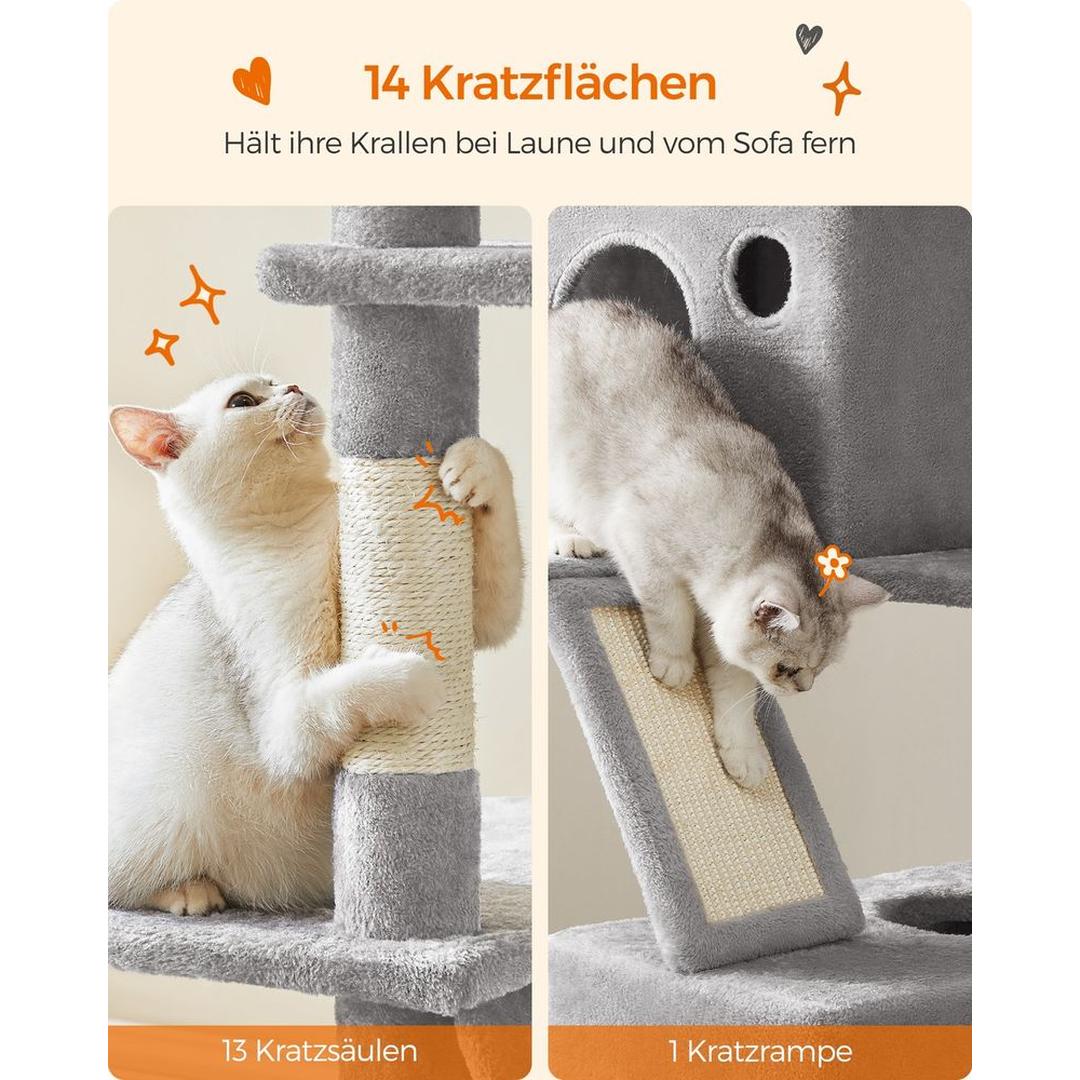 XXL Krabpaal 206 cm Hoog – Kattenkrabpaal met Meerdere Plateaus, Sisal Krabzuilen en Hangmat