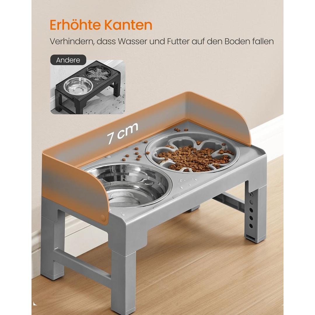 Verstelbare hondenvoerbak – 6 hoogten, inklapbaar, met 2 RVS voerbakken en slow-feeder, antislip