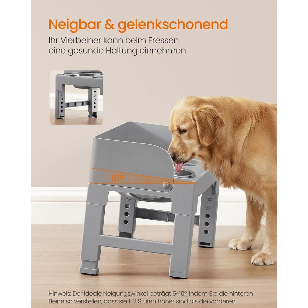 Verstelbare hondenvoerbak – 6 hoogten, inklapbaar, met 2 RVS voerbakken en slow-feeder, antislip