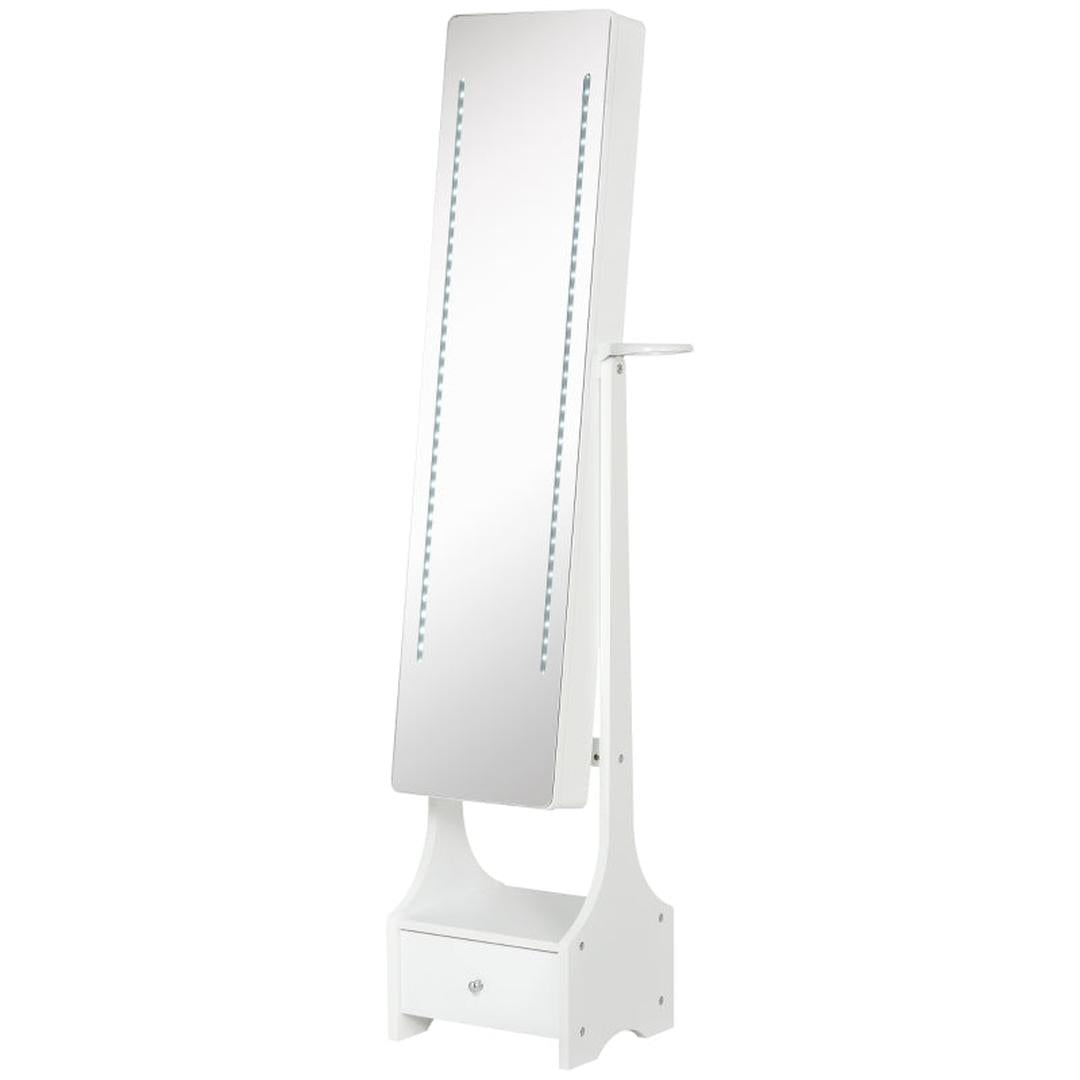 Sieradenkast met spiegel – wandmodel – 2-in-1 opbergkast en spiegel – MDF – wit – 36,6 x 8 x 120 cm