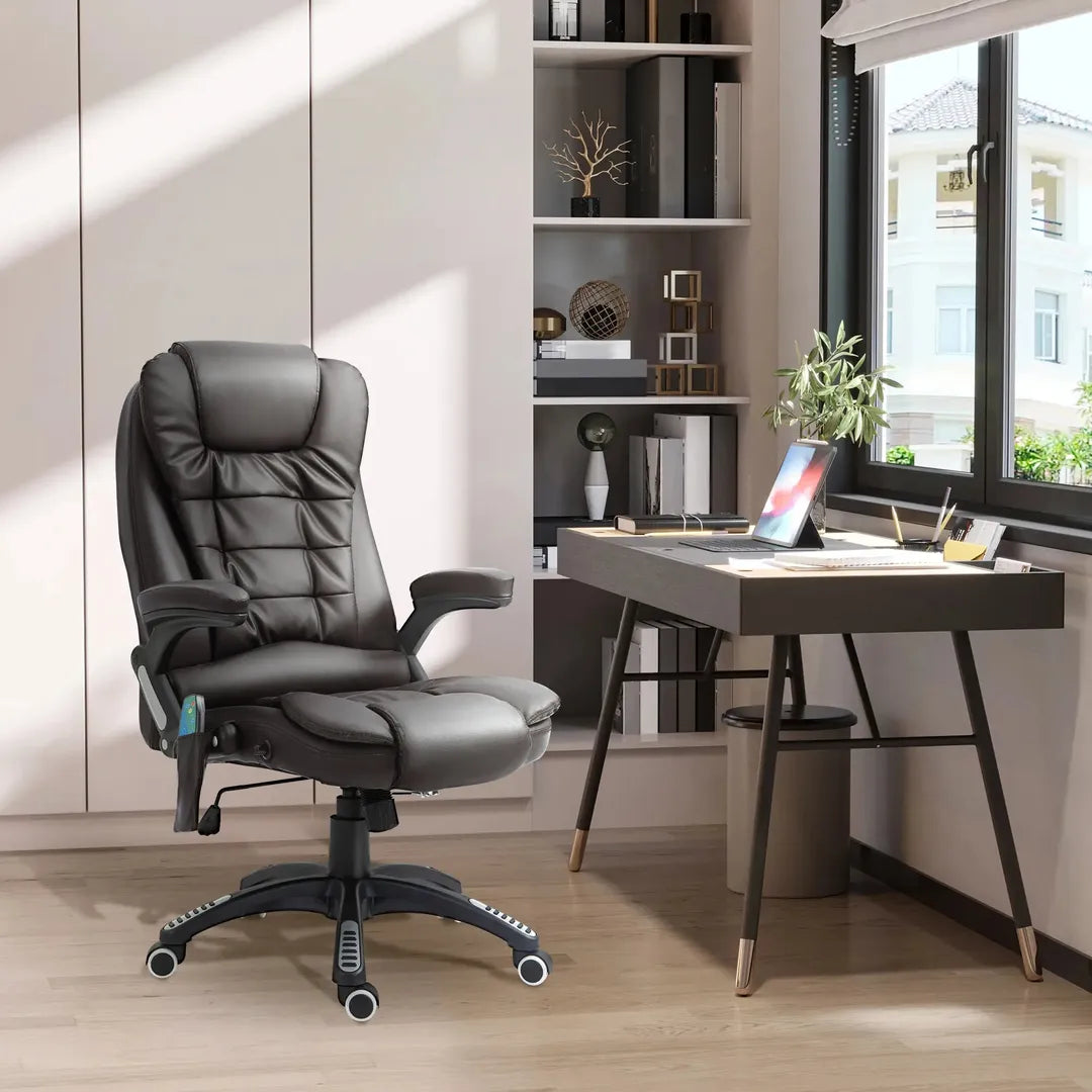 Bureaustoel met massage- en verwarmingsfunctie – verstelbaar, kantelbaar en 360° draaibaar, kunstleder, bruin