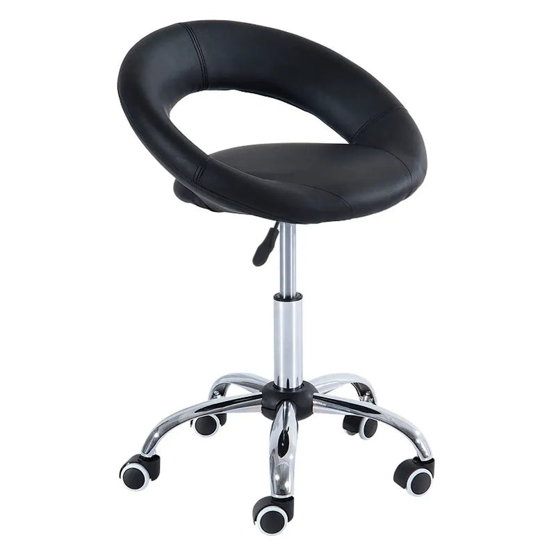 Rollende kruk – 360° draaibaar – in hoogte verstelbaar – PU-zitting – metalen frame – zwart