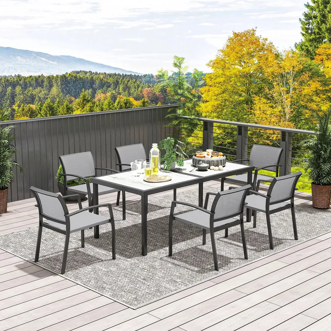 Outsunny 7-delige tuinset met 6 stapelbare stoelen en tafel 180 x 87 x 72 cm – stalen frame