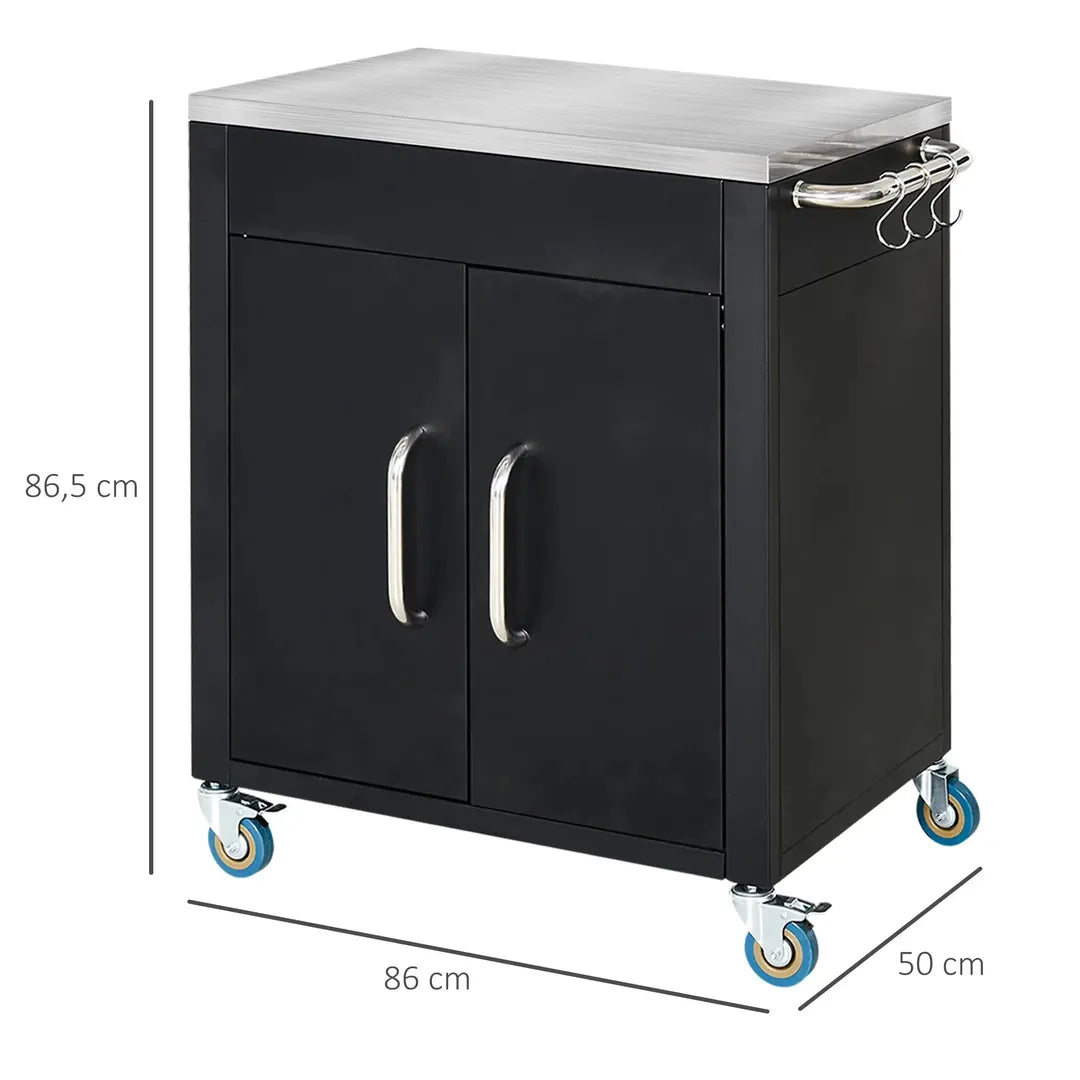 Keukentrolley met 1 Kruidenrek en 1 Handdoekhouder – 109 x 40 x 89 cm, Witte Servierwagen op Wielen