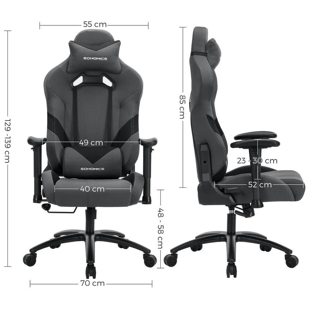 Grijze Gamestoel met Lendenkussen – Ergonomische Bureaustoel met Verstelbare Zithoogte