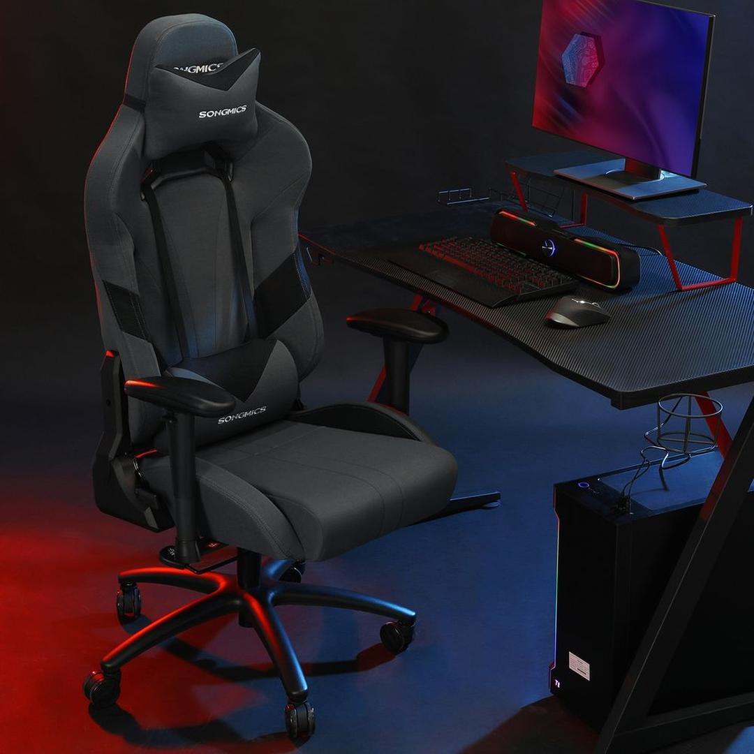 Grijze Gamestoel met Lendenkussen – Ergonomische Bureaustoel met Verstelbare Zithoogte