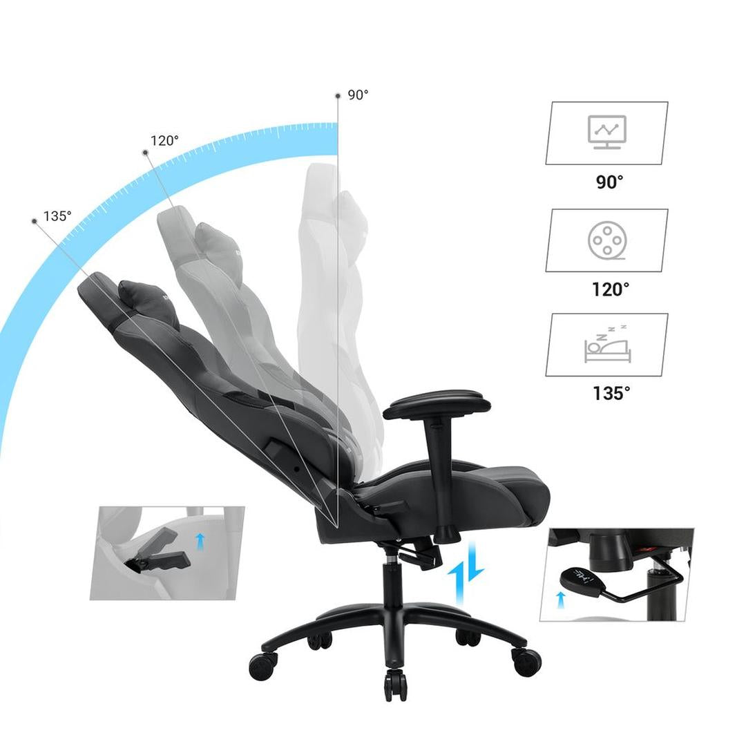 Grijze Gamestoel met Lendenkussen – Ergonomische Bureaustoel met Verstelbare Zithoogte