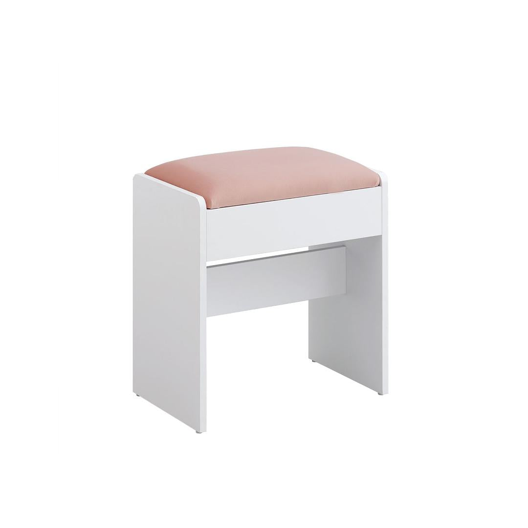 Make-up kruk met velvet zitting – roze bekleding – witte houten poef – draagkracht 120 kg