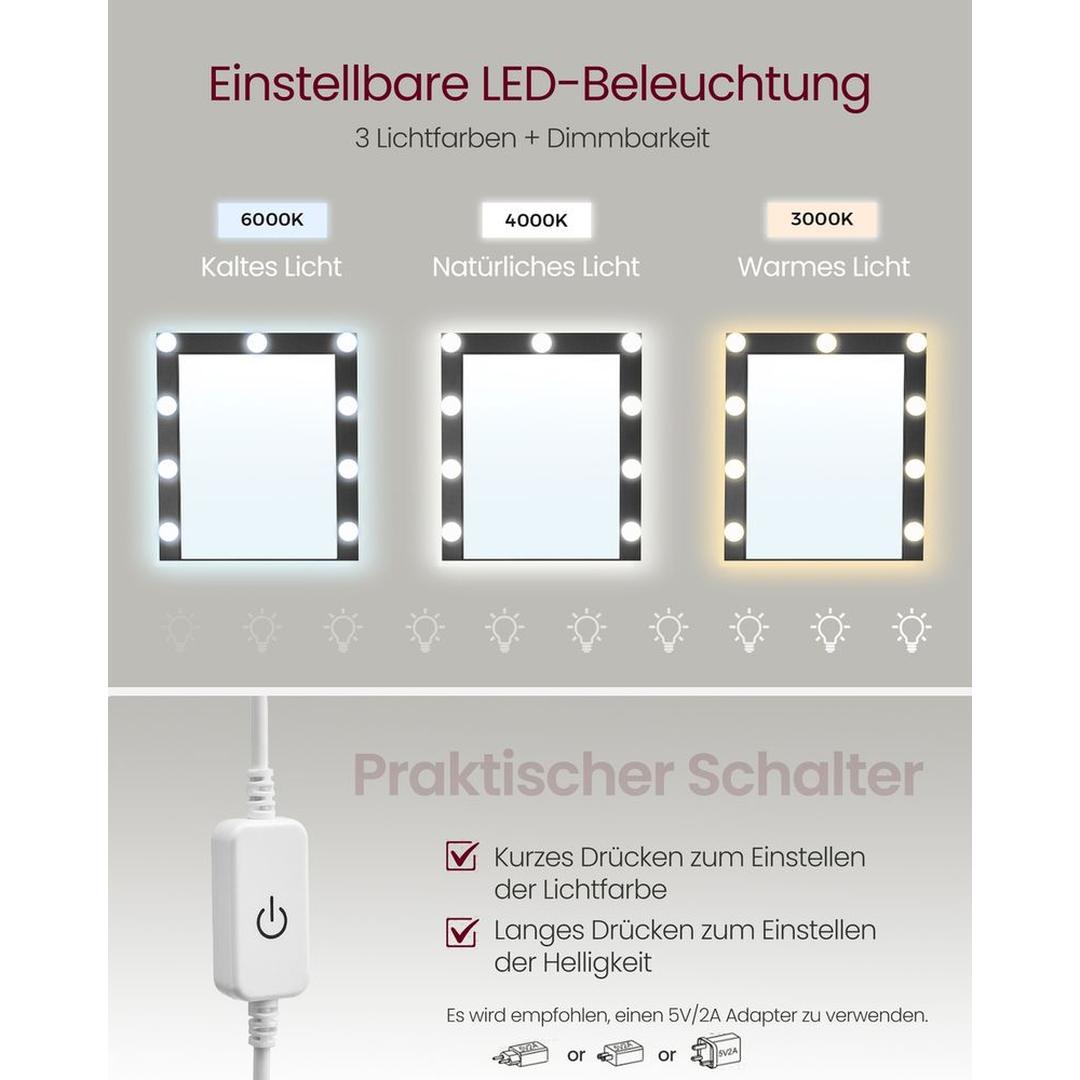 Kaptafel met LED-Verlichting – Make-uptafel met Spiegel en Opbergruimte