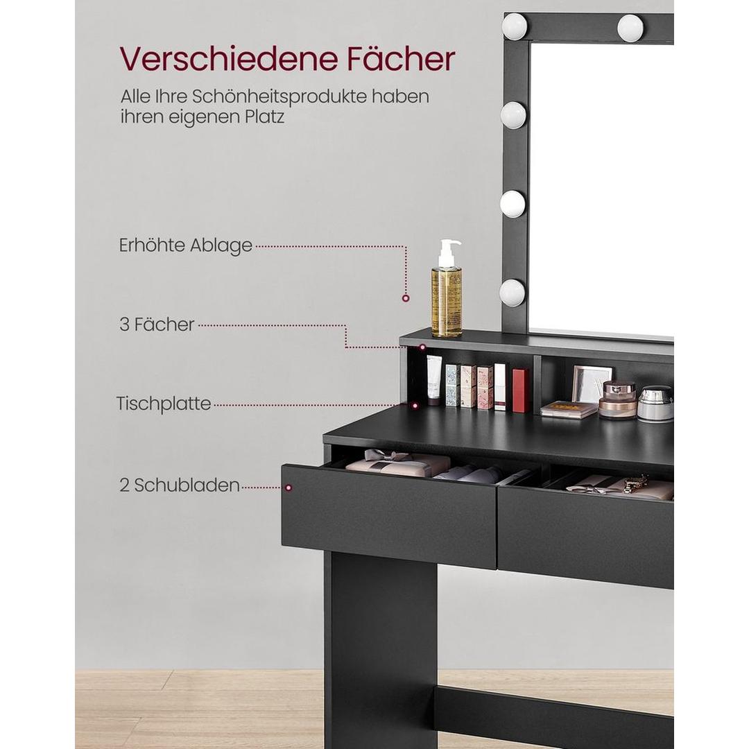 Kaptafel met LED-Verlichting – Make-uptafel met Spiegel en Opbergruimte