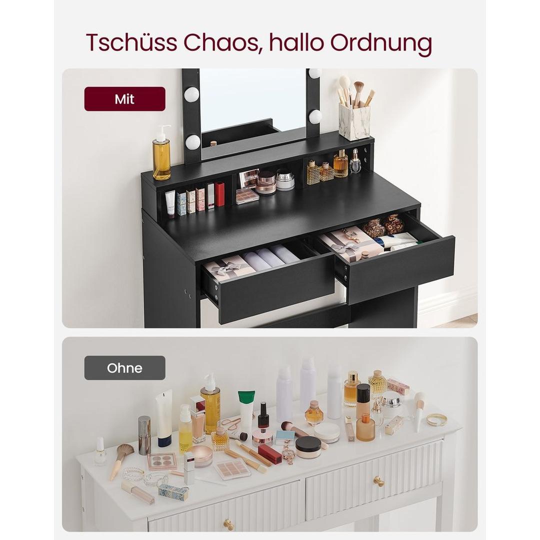 Kaptafel met LED-Verlichting – Make-uptafel met Spiegel en Opbergruimte