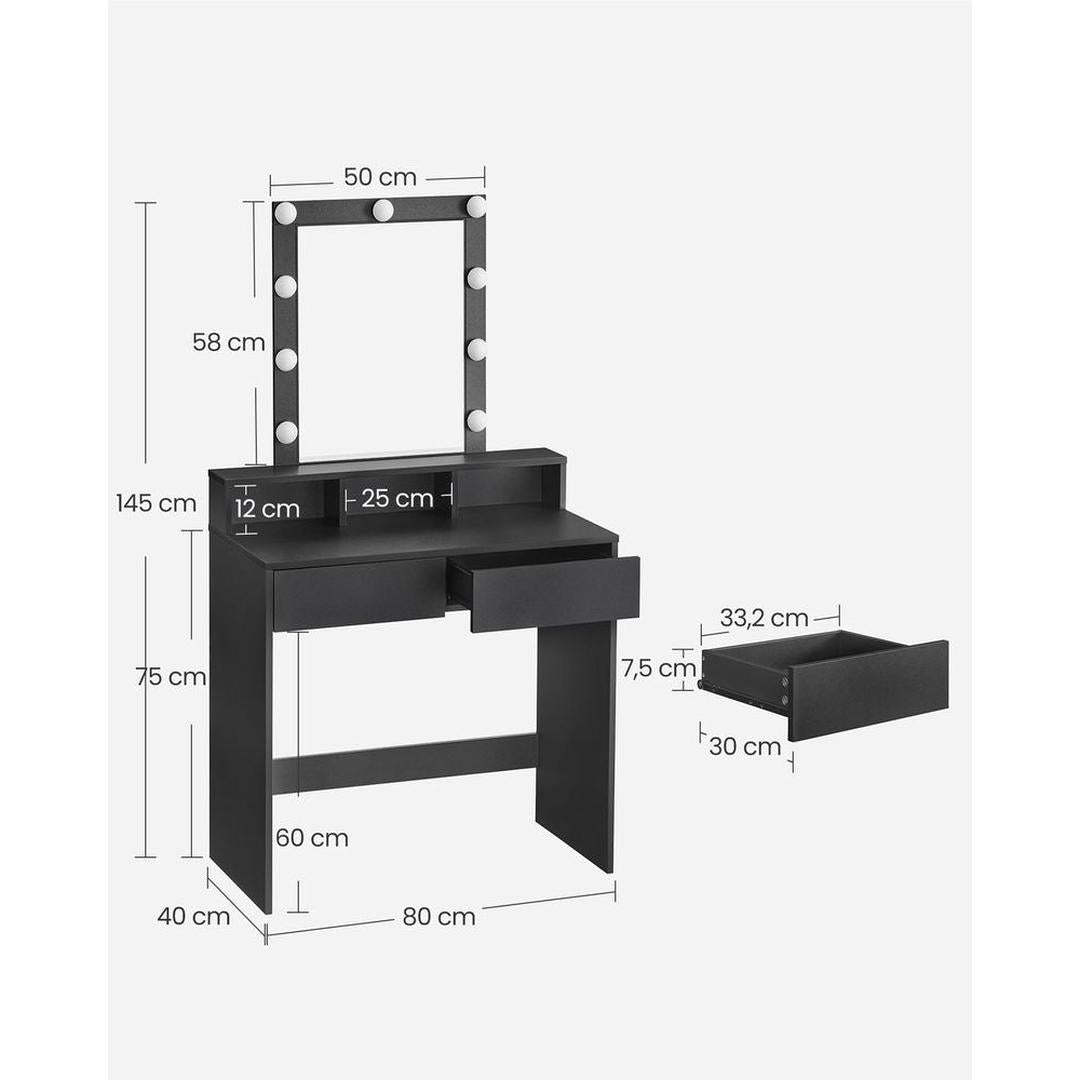 Kaptafel met LED-Verlichting – Make-uptafel met Spiegel en Opbergruimte