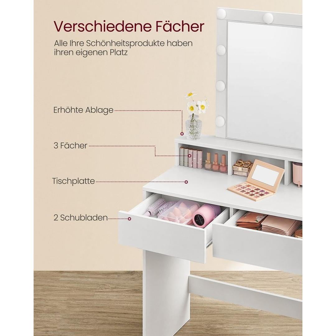 Kaptafel met LED-Verlichting – Make-uptafel met Spiegel en Opbergruimte