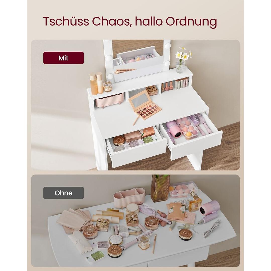 Kaptafel met LED-Verlichting – Make-uptafel met Spiegel en Opbergruimte