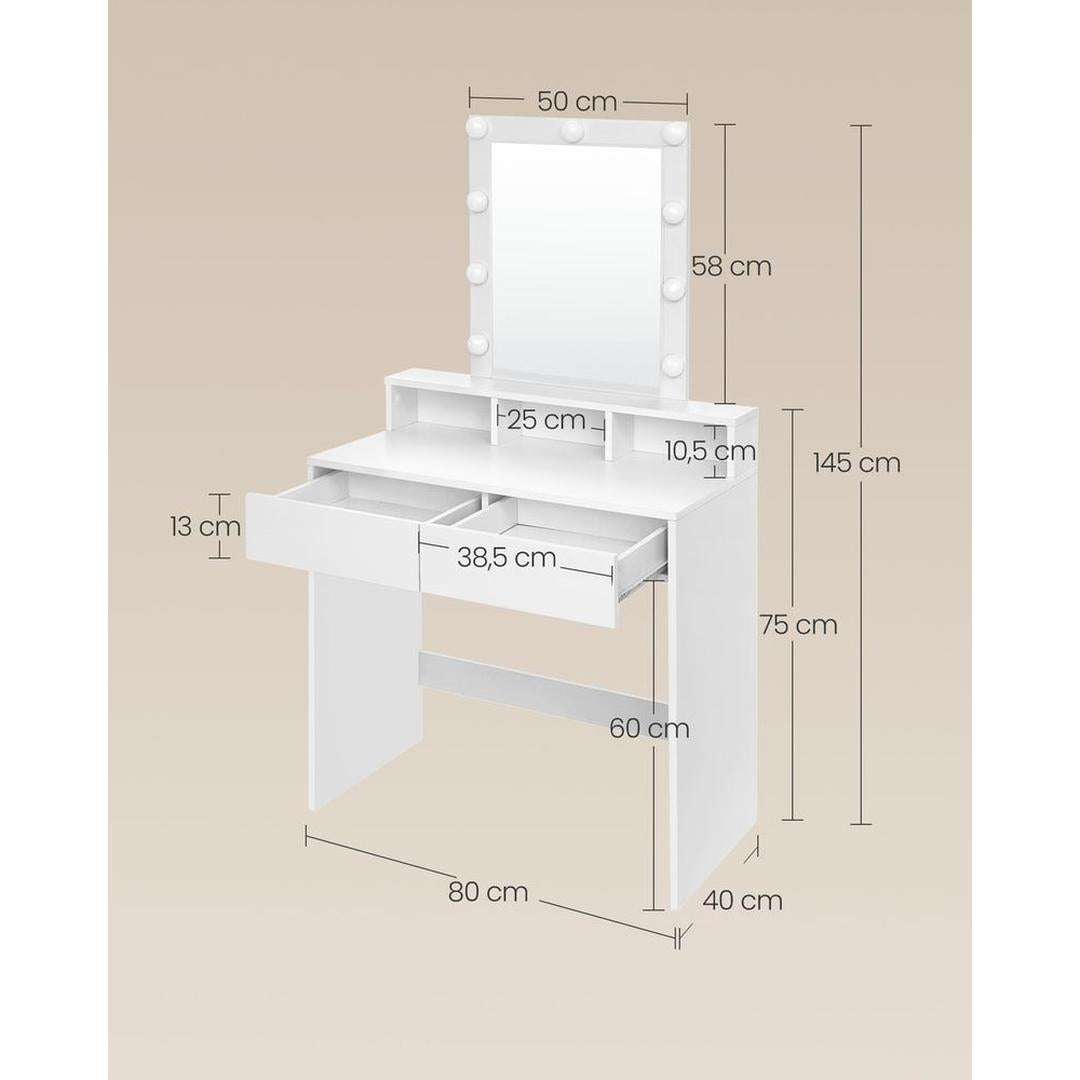 Kaptafel met LED-Verlichting – Make-uptafel met Spiegel en Opbergruimte