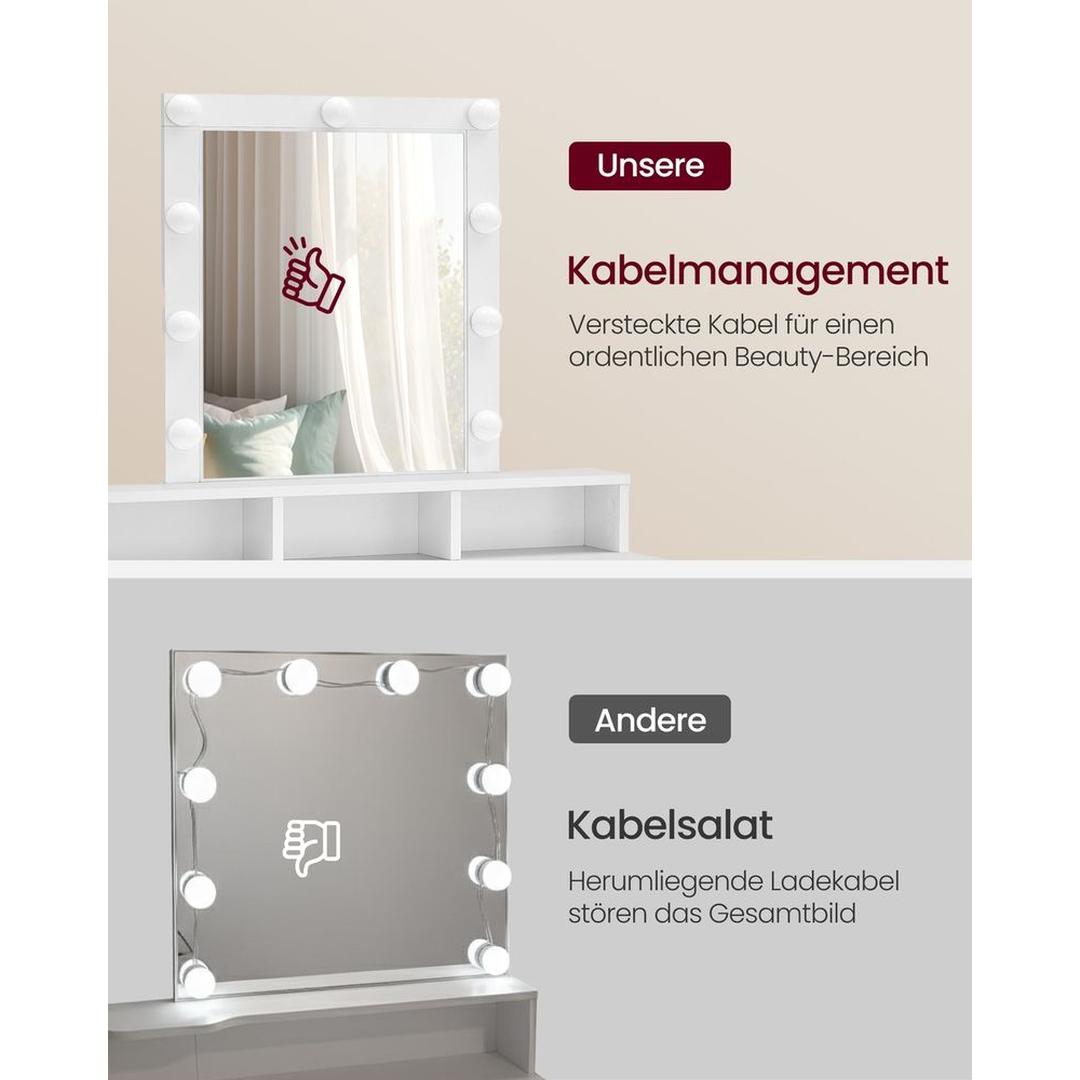 Kaptafel met LED-Verlichting – Make-uptafel met Spiegel en Opbergruimte