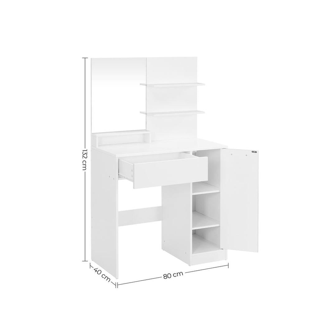 Witte Kaptafel met Opbergplanken en Lade – Make-uptafel met Spiegel en Opbergruimte