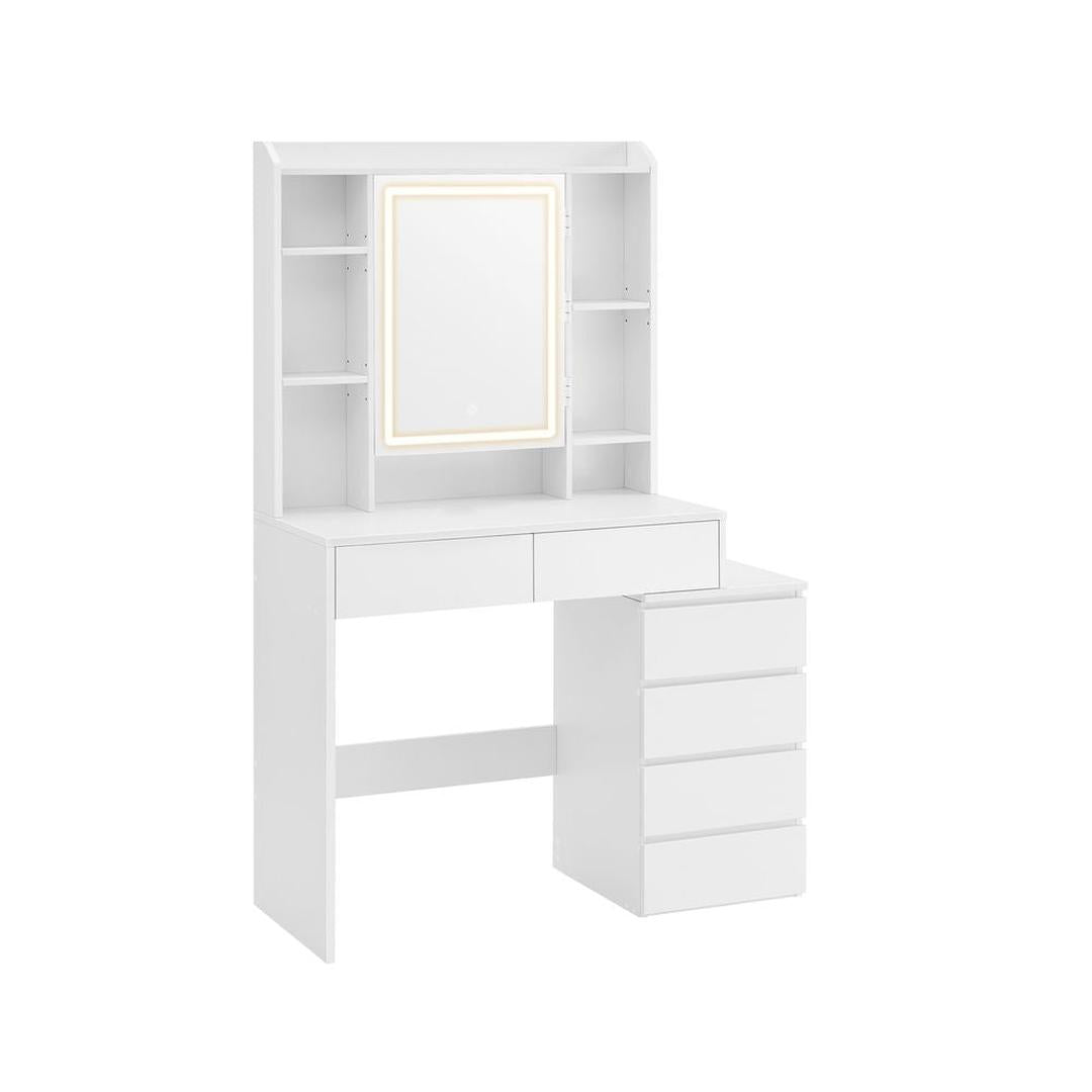 Kaptafel met LED Verlichting – 3 Lichtstanden, 6 Lades en Hoogteverstelbare Legplanken met Spiegel