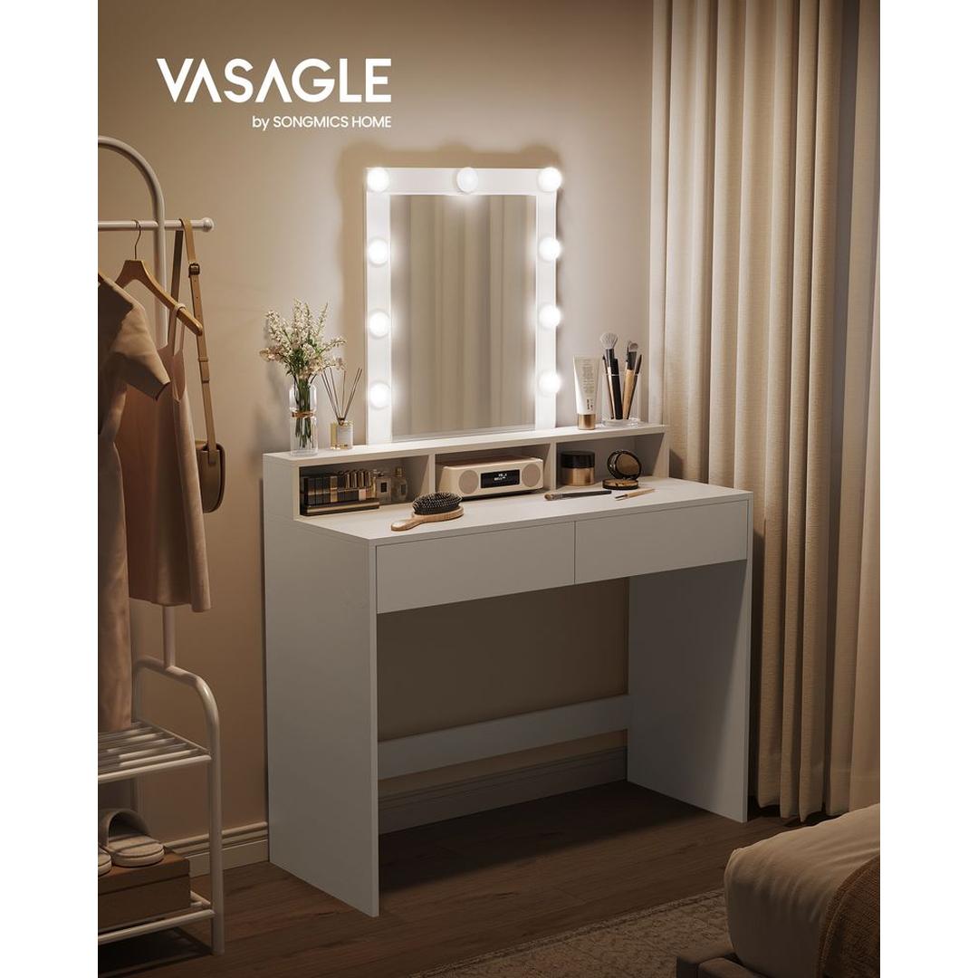 Kaptafel met LED-verlichting – Moderne Make-uptafel in Wit met Spiegel en Kantelbeveiliging