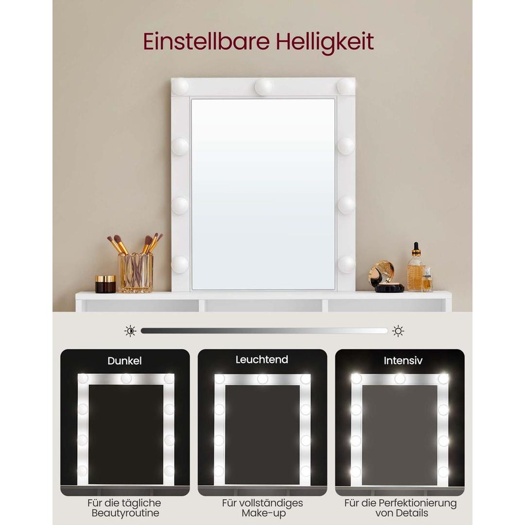 Kaptafel met LED-verlichting – Moderne Make-uptafel in Wit met Spiegel en Kantelbeveiliging