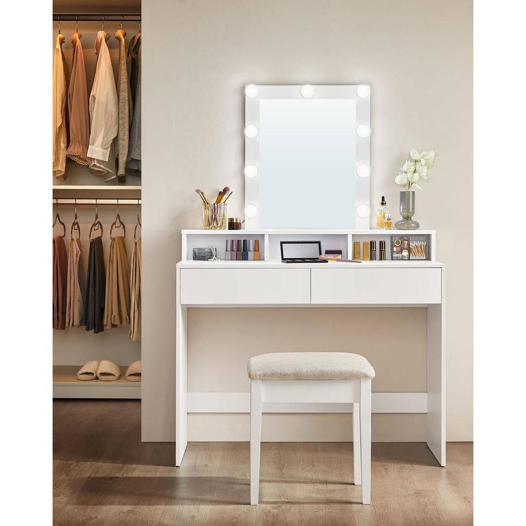 Kaptafel met LED-verlichting – Moderne Make-uptafel in Wit met Spiegel en Kantelbeveiliging