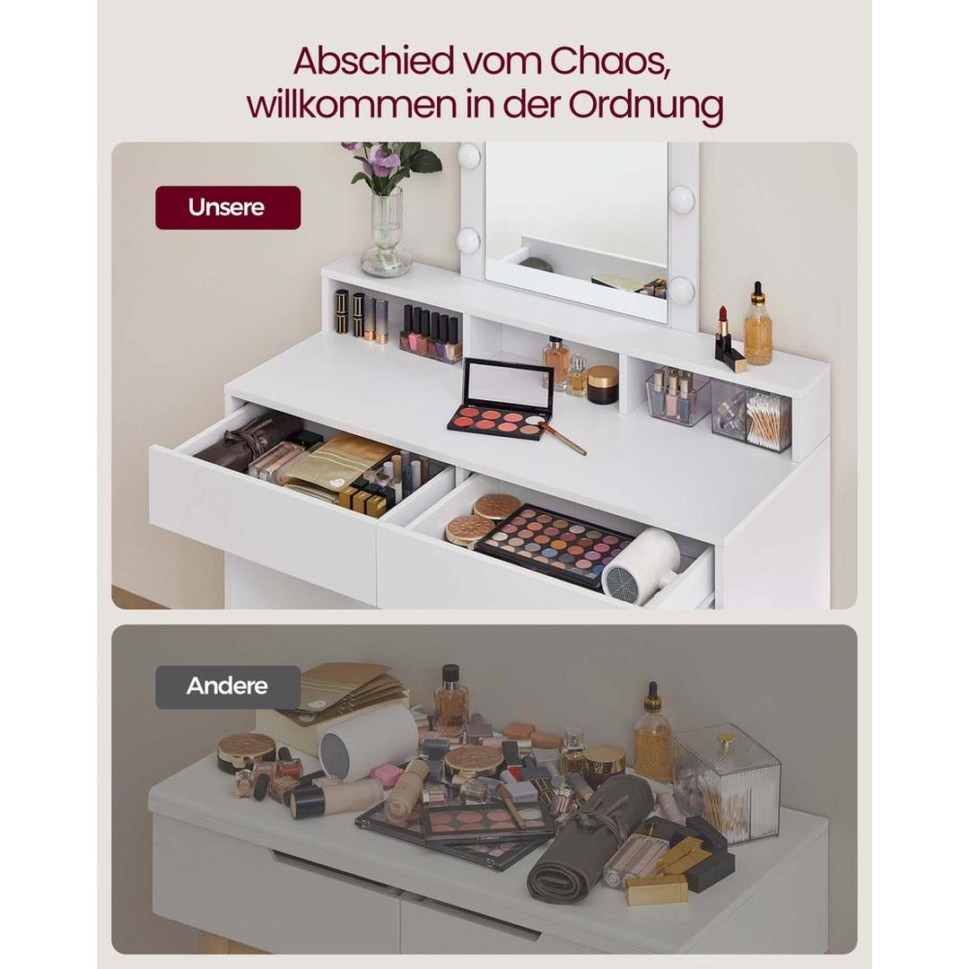 Kaptafel met LED-verlichting – Moderne Make-uptafel in Wit met Spiegel en Kantelbeveiliging