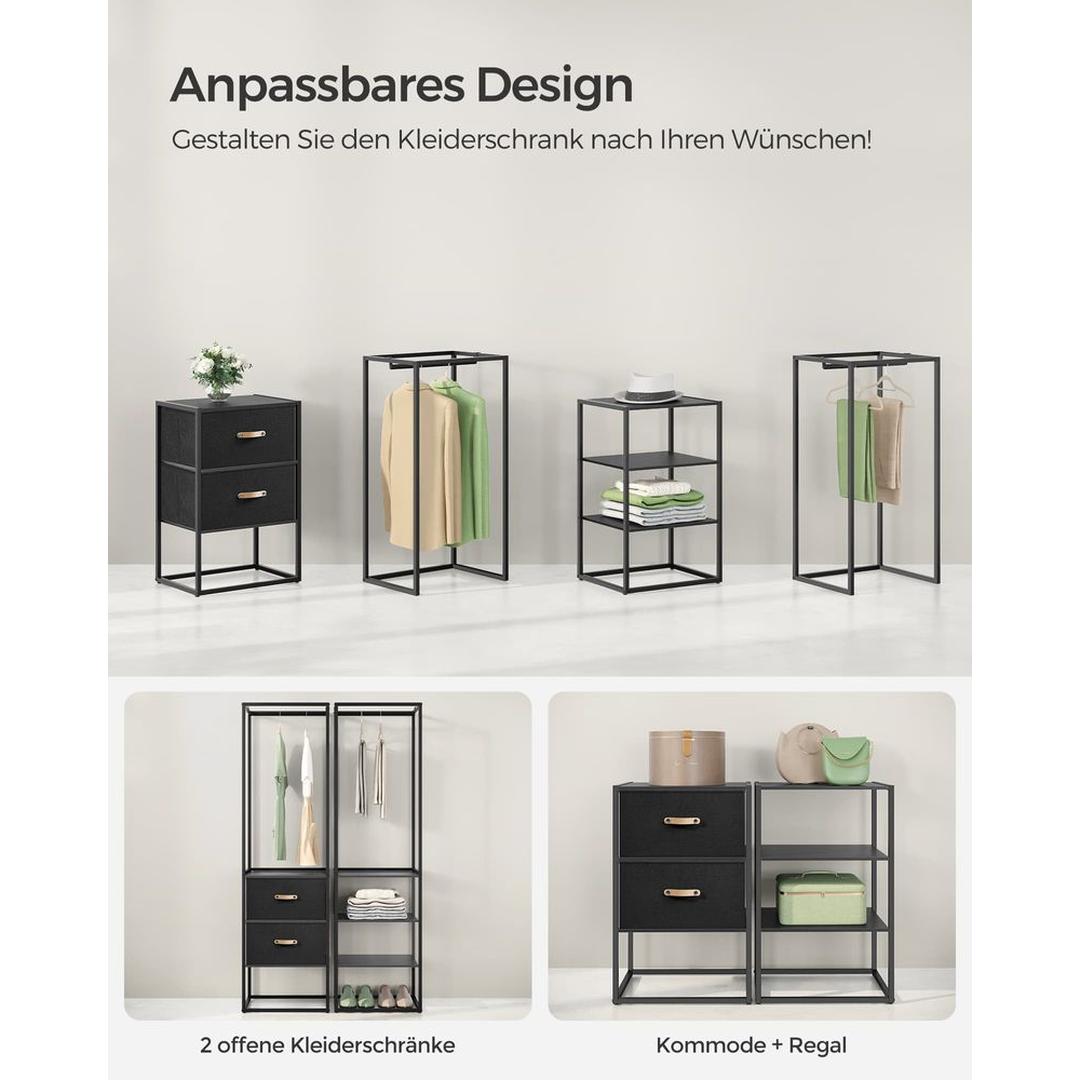 Kledingrek met 2 Lades en 4 Legplanken – Open Garderobekast van Staal en Spaanplaat in Vintage Bruin