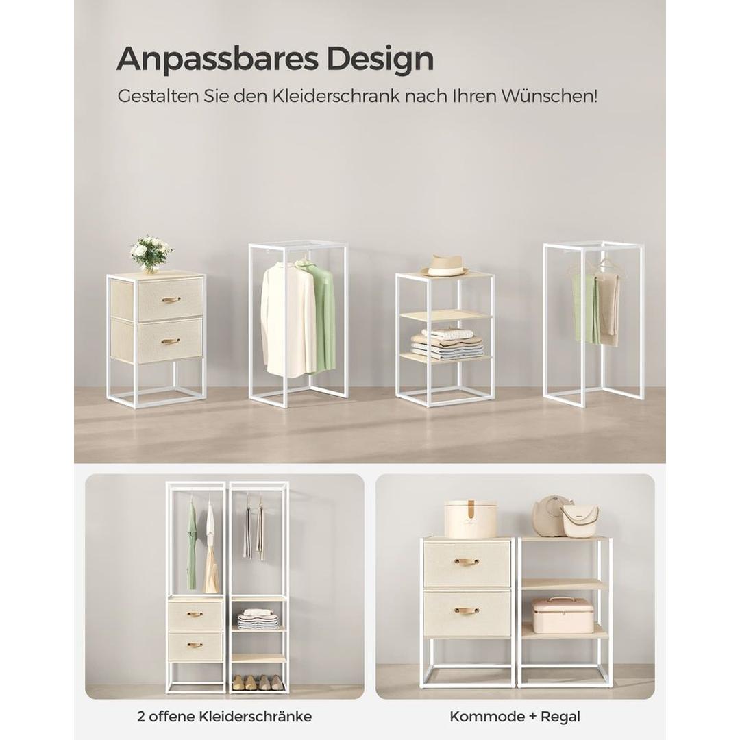 Kledingrek met 2 Lades en 4 Legplanken – Open Garderobekast van Staal en Spaanplaat in Vintage Bruin
