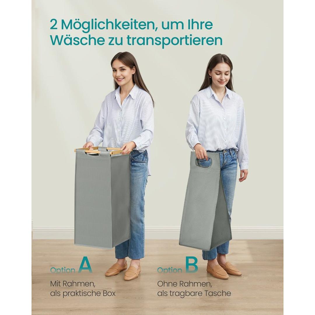 Wasmand met Meerdere Compartimenten – 3-Vaks Wasbox van Bamboe met Opbergplank en Uitneembare Waszakken