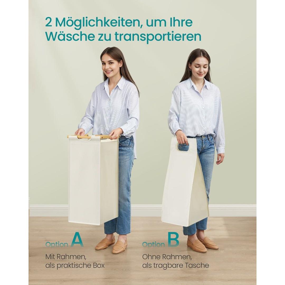 Wasmand met Meerdere Compartimenten – 3-Vaks Wasbox van Bamboe met Opbergplank en Uitneembare Waszakken