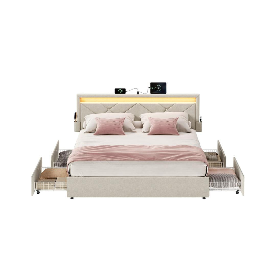LED boxspring met opberglades – USB-A en USB-C, verstelbaar hoofdbord, cappuccino beige
