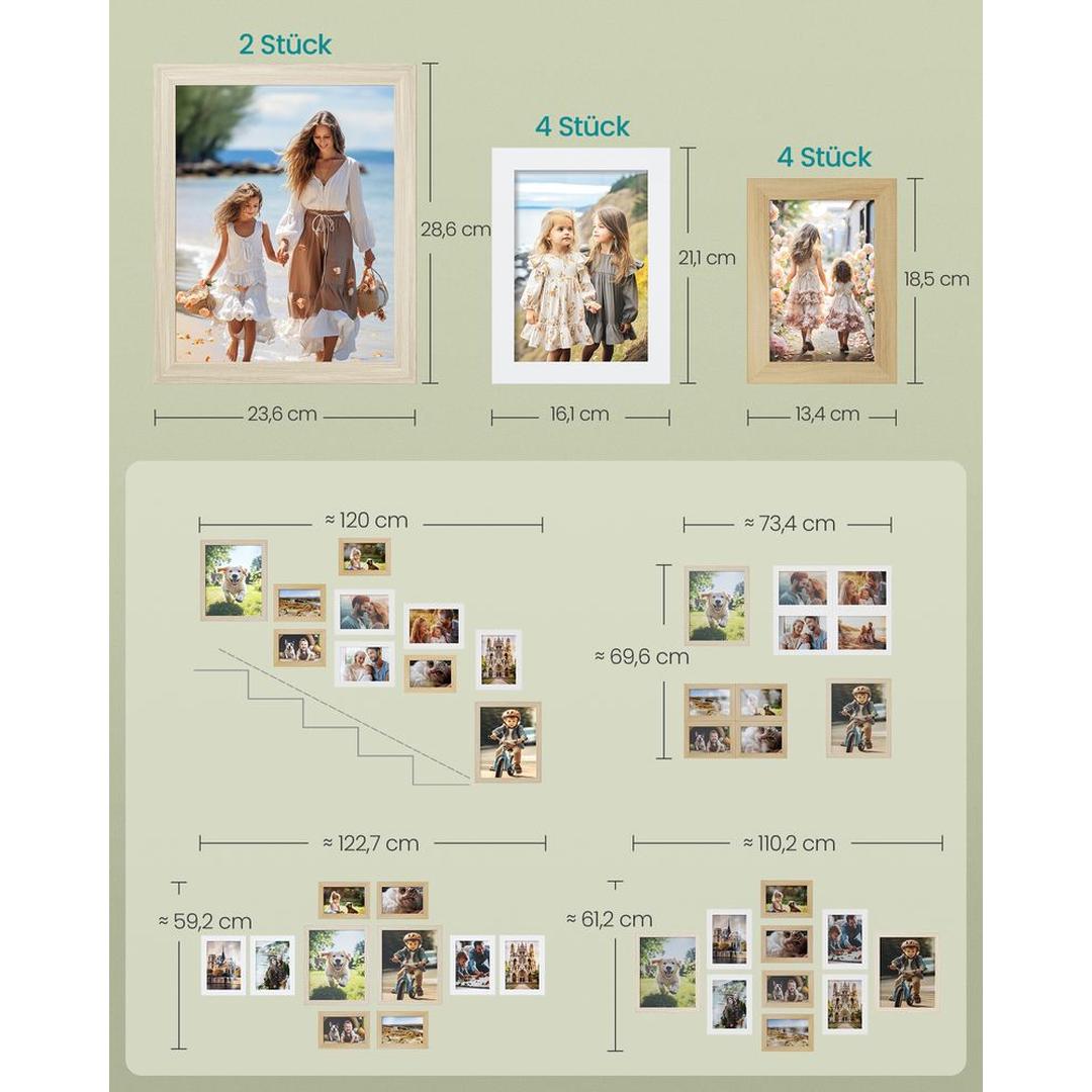 Fotolijsten Set van 10 – Zwarte Bilderframes voor Wand of Tafel met Verschillende Formaten