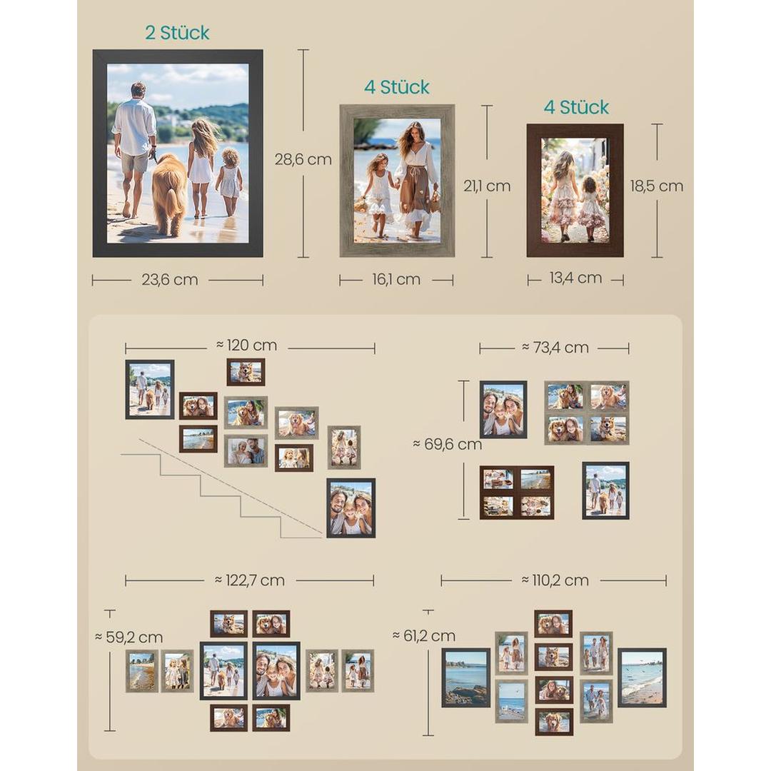 Fotolijsten Set van 10 – Zwarte Bilderframes voor Wand of Tafel met Verschillende Formaten