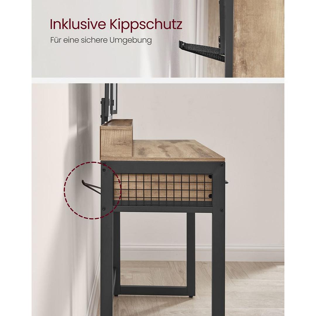 Kaptafel met Spiegel en Kruk – Make-uptafel met 3-Delige Klapspiegel, Lades en Open Opbergvakken