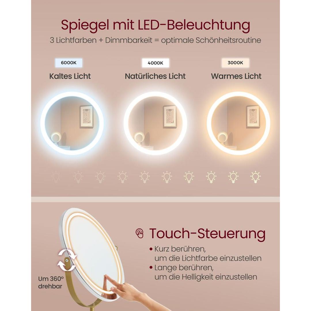 Kaptafel met Spiegel, Kruk en LED Verlichting – Make-uptafel met Lades en Oplaadstation, 40 × 80 × 134,8 cm