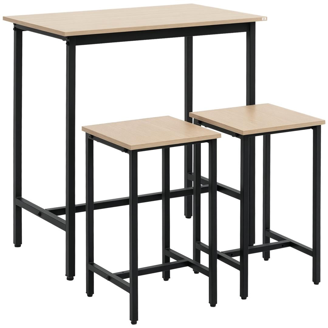 Barset – 3-delig met 1 Bartafel en 2 Krukken van Metaal en Hout, Zwart/Naturel