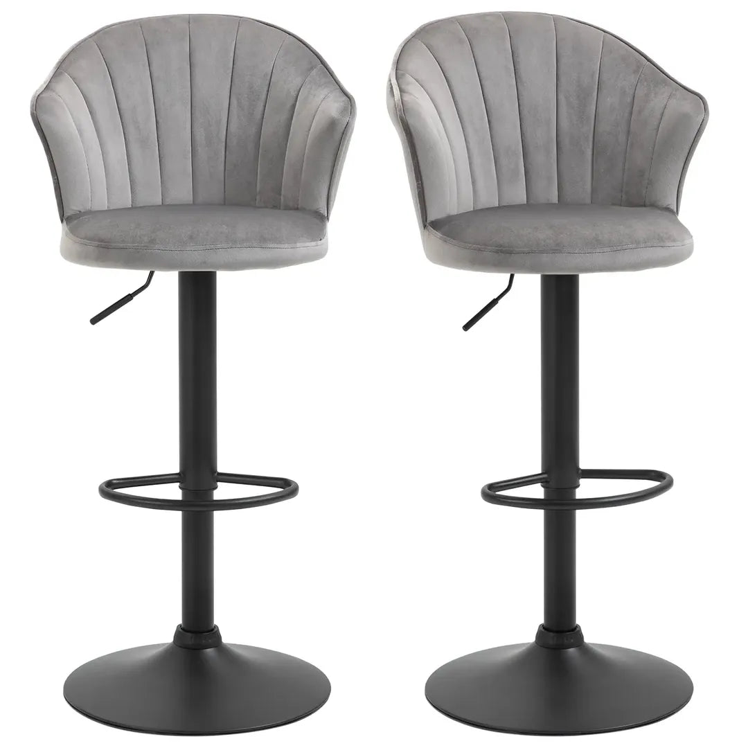 Barkrukken Set van 2 – In Hoogte Verstelbaar en Draaibaar met Voetsteun – Lederlook en Metalen Frame – Grijs – 44 x 49 x 90-110 cm