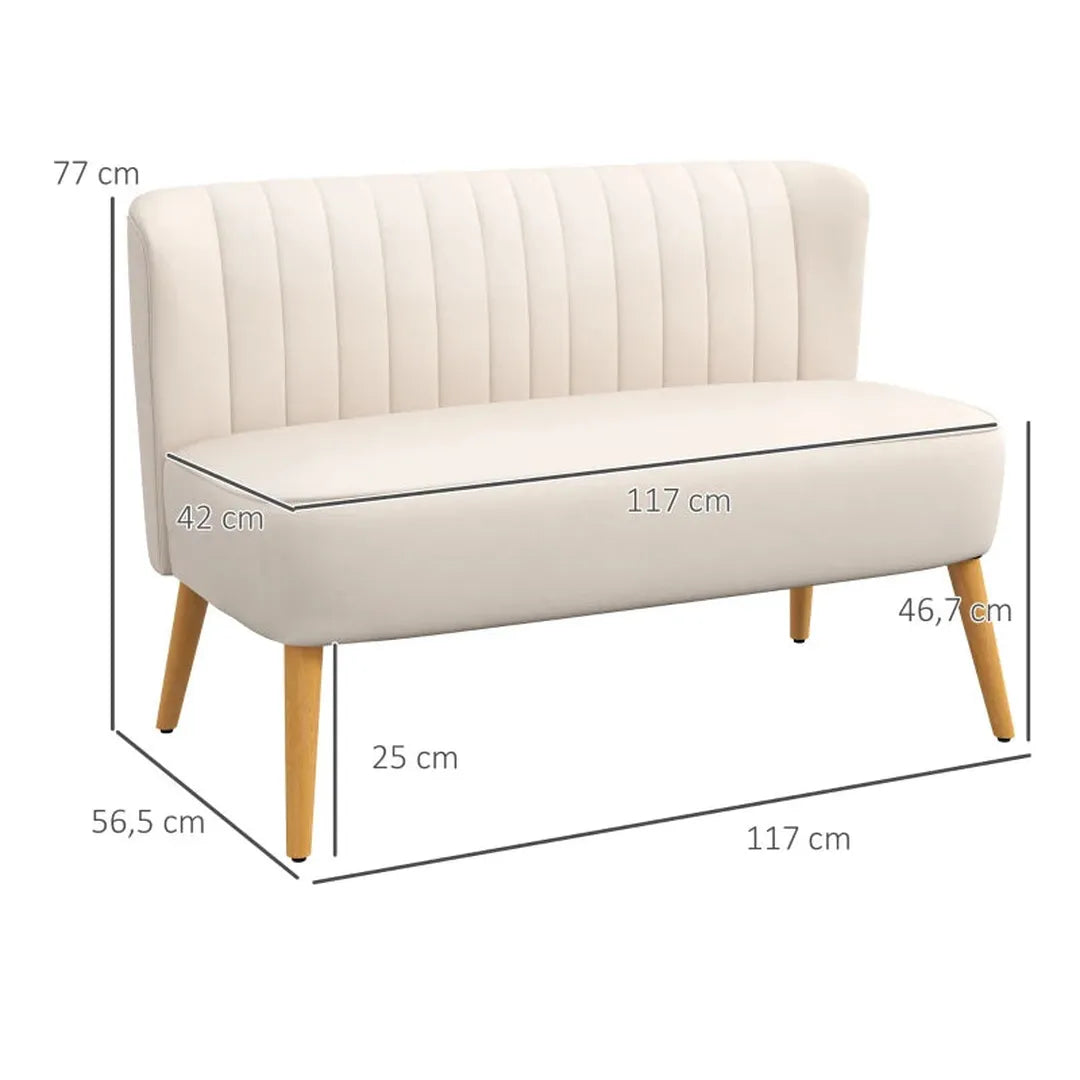 2-zits stoffen bank – gestoffeerd met fluweelachtig polyester – donker groen – houtframe – 117 x 56,5 x 77 cm