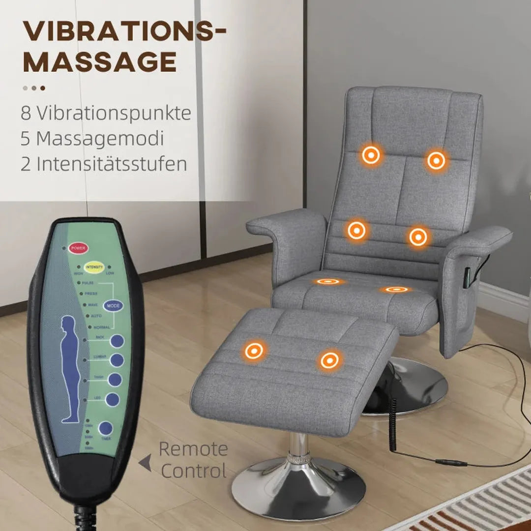 Fauteuil met Hocker – Verstelbare Rugleuning – Donkergrijs – 78 x 95 x 88 cm