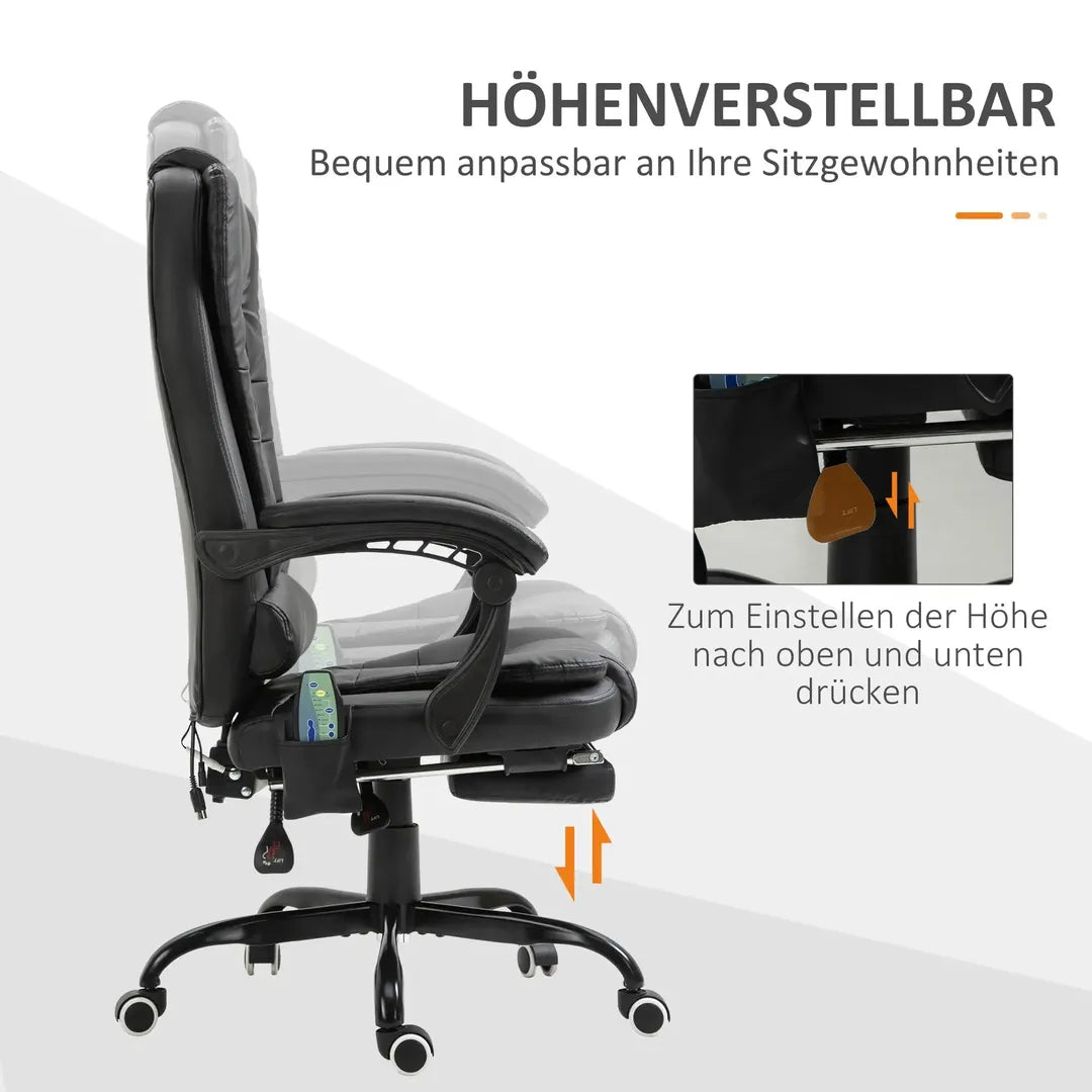Bureaustoel met massagefunctie – 7 massagepunten, in hoogte verstelbaar, draaibaar, met geïntegreerde voetensteun