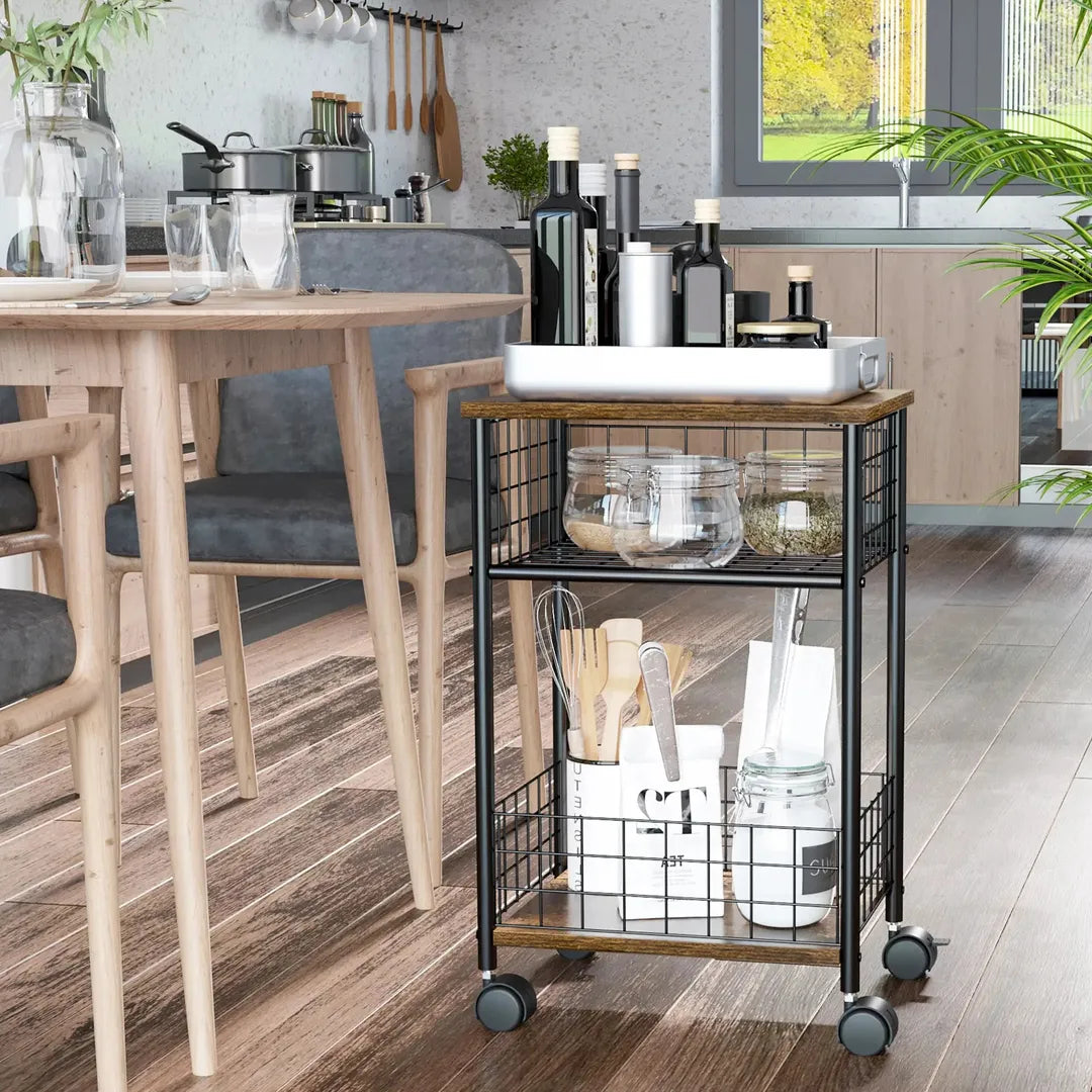 Keukenwagen met lade en legplank – op wielen – Zwart