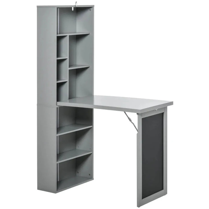 Inklapbare eet- en werktafel met 6 vakken – boekenplank met 3 planken – computertafel – metalen frame – E1 spaanplaat
